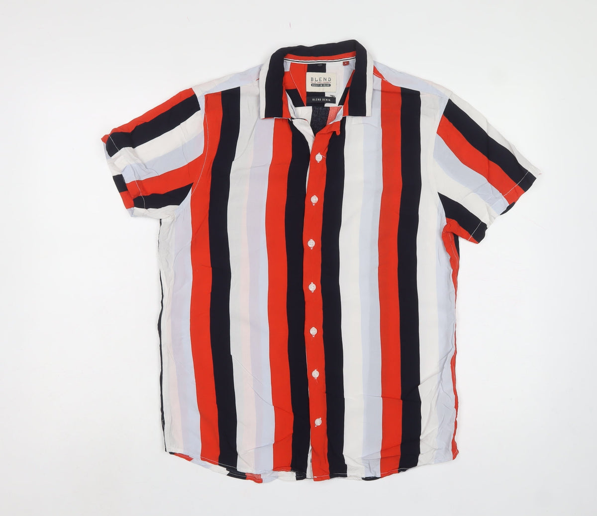 Blend Men’s Multicoloured M Stripe Short Sleeve Viscose Button-Up Shirt