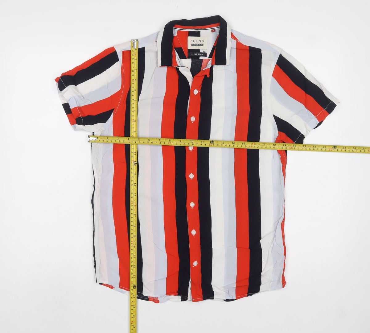 Blend Men’s Multicoloured M Stripe Short Sleeve Viscose Button-Up Shirt