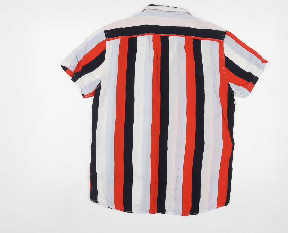 Blend Men’s Multicoloured M Stripe Short Sleeve Viscose Button-Up Shirt