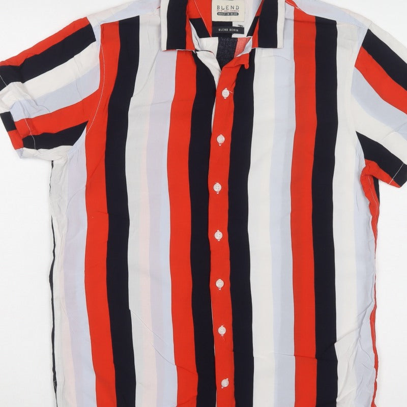 Blend Men’s Multicoloured M Stripe Short Sleeve Viscose Button-Up Shirt