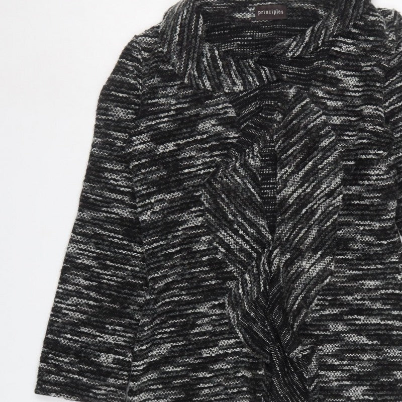 Principles Women’s Black Grey Stripe Cowl Open Cardigan UK 12 Knit