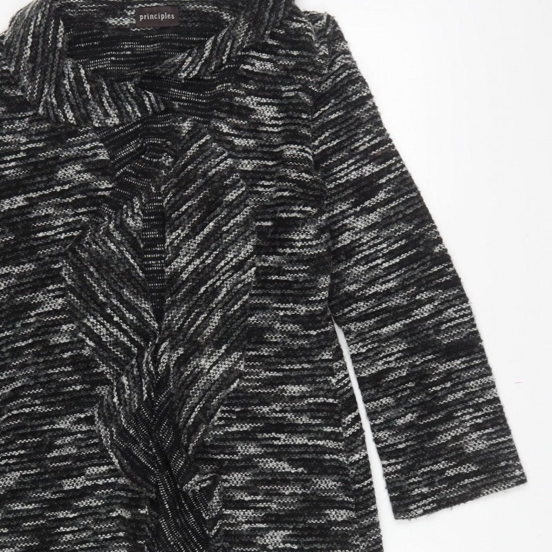 Principles Women’s Black Grey Stripe Cowl Open Cardigan UK 12 Knit