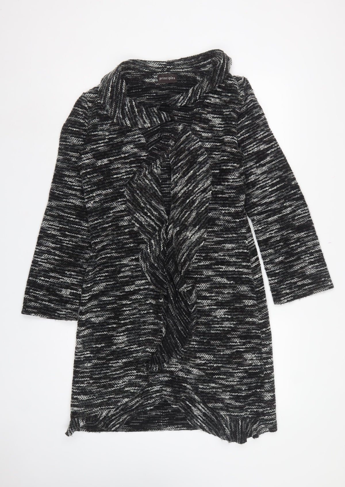 Principles Women’s Black Grey Stripe Cowl Open Cardigan UK 12 Knit