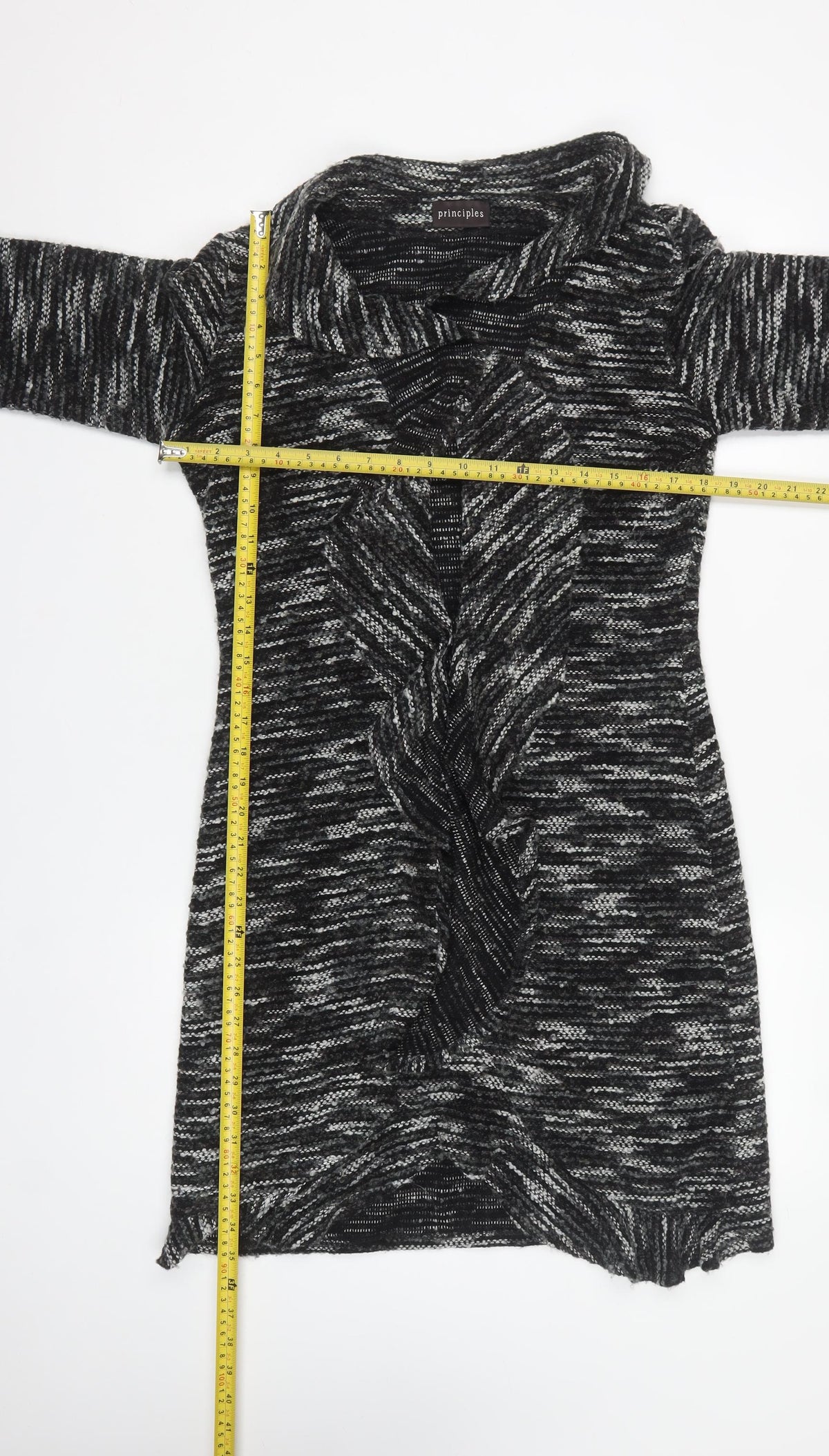 Principles Women’s Black Grey Stripe Cowl Open Cardigan UK 12 Knit