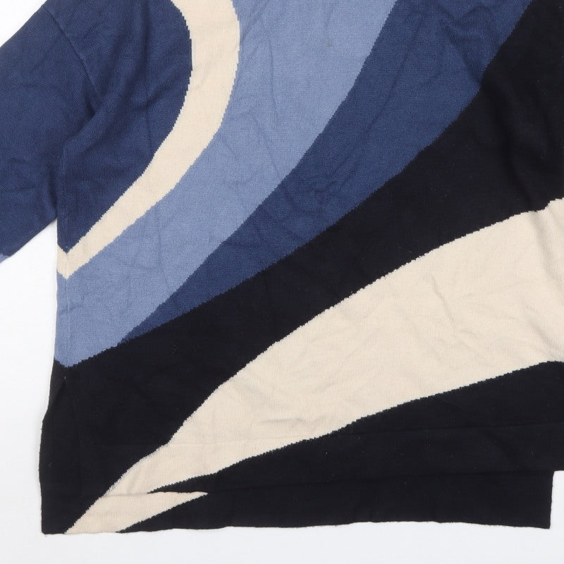 Phase Eight Women Blue M Roll Neck Geometric Knit Jumper