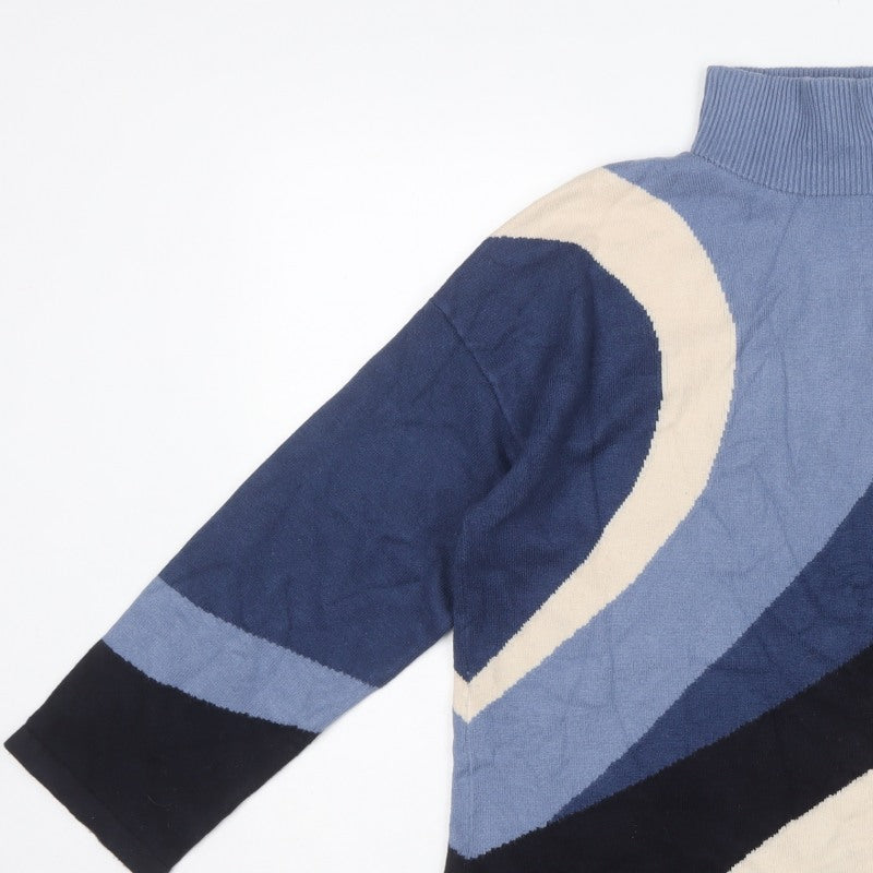 Phase Eight Women Blue M Roll Neck Geometric Knit Jumper