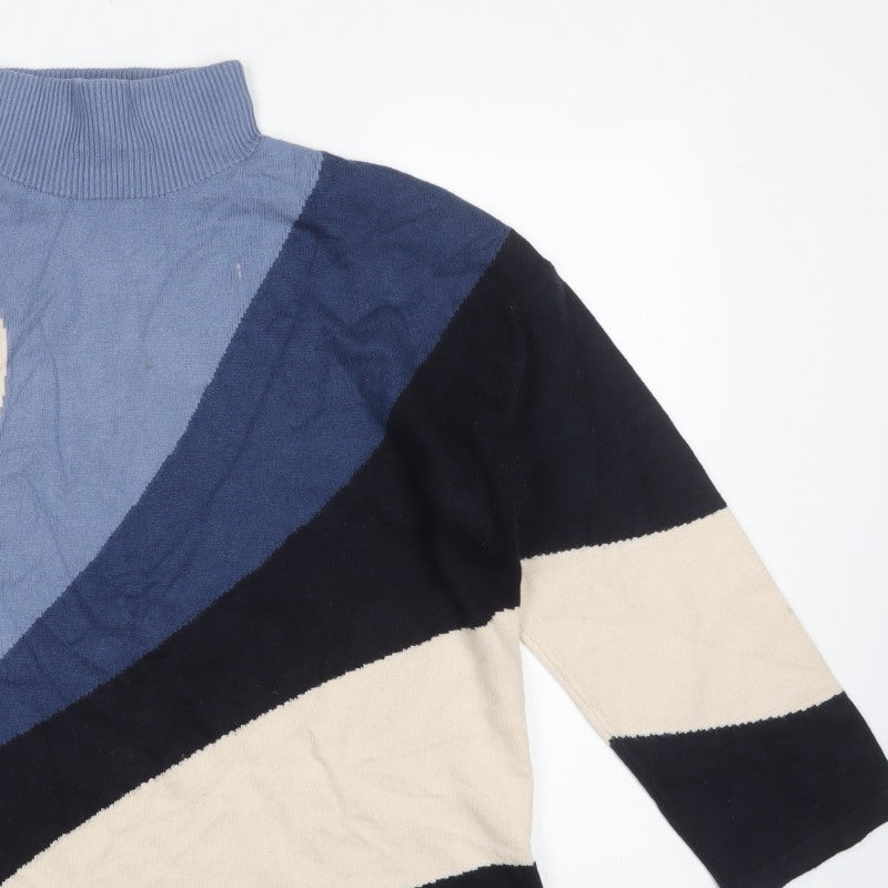 Phase Eight Women Blue M Roll Neck Geometric Knit Jumper