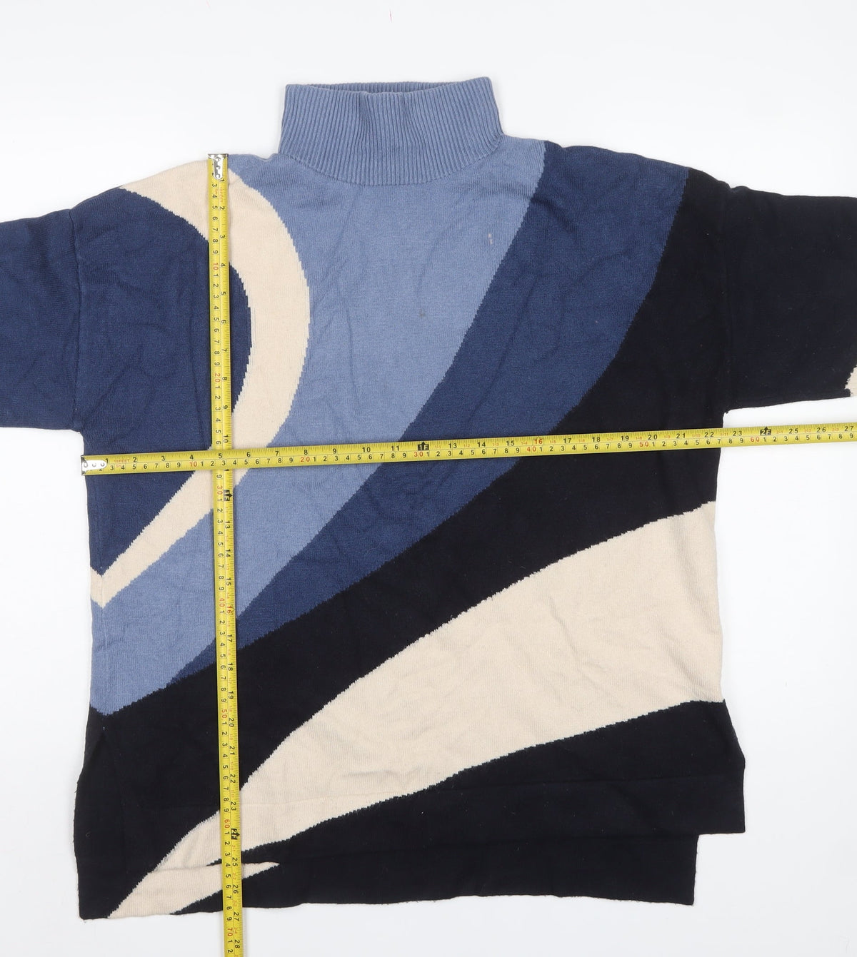 Phase Eight Women Blue M Roll Neck Geometric Knit Jumper