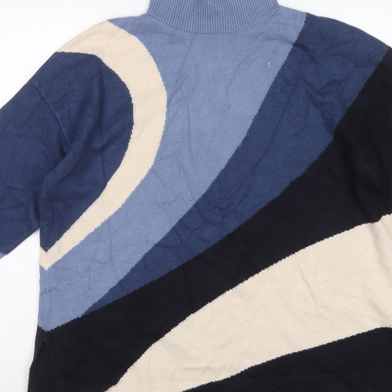 Phase Eight Women Blue M Roll Neck Geometric Knit Jumper