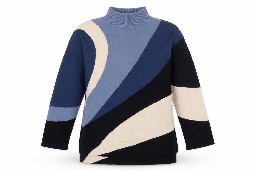 Phase Eight Women Blue M Roll Neck Geometric Knit Jumper