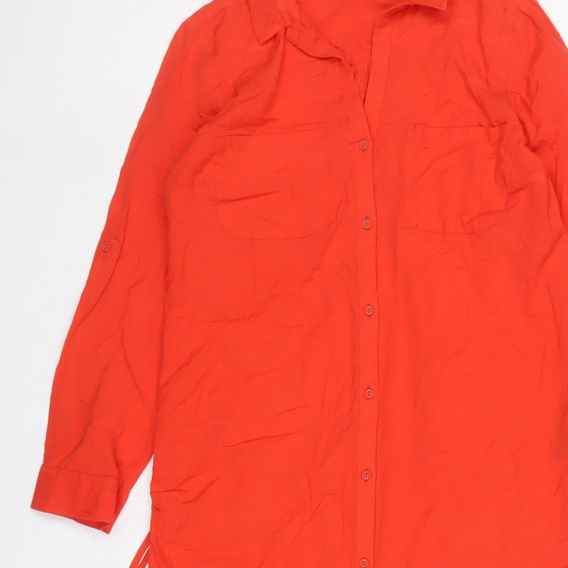 Marks & Spencer Women Orange UK 10 Cotton Tunic Button-Up Shirt