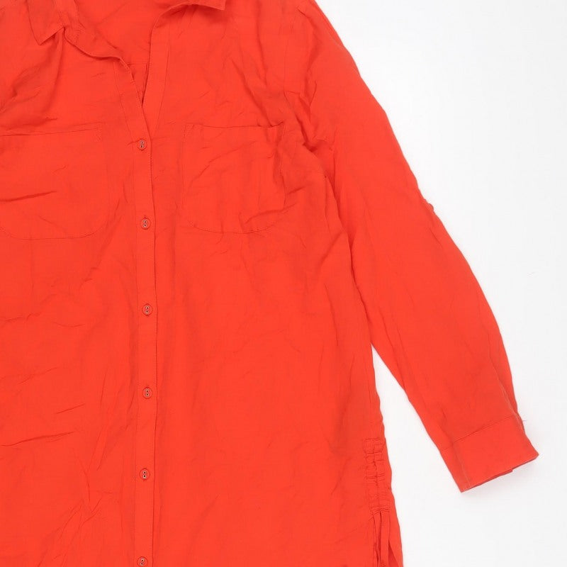 Marks & Spencer Women Orange UK 10 Cotton Tunic Button-Up Shirt