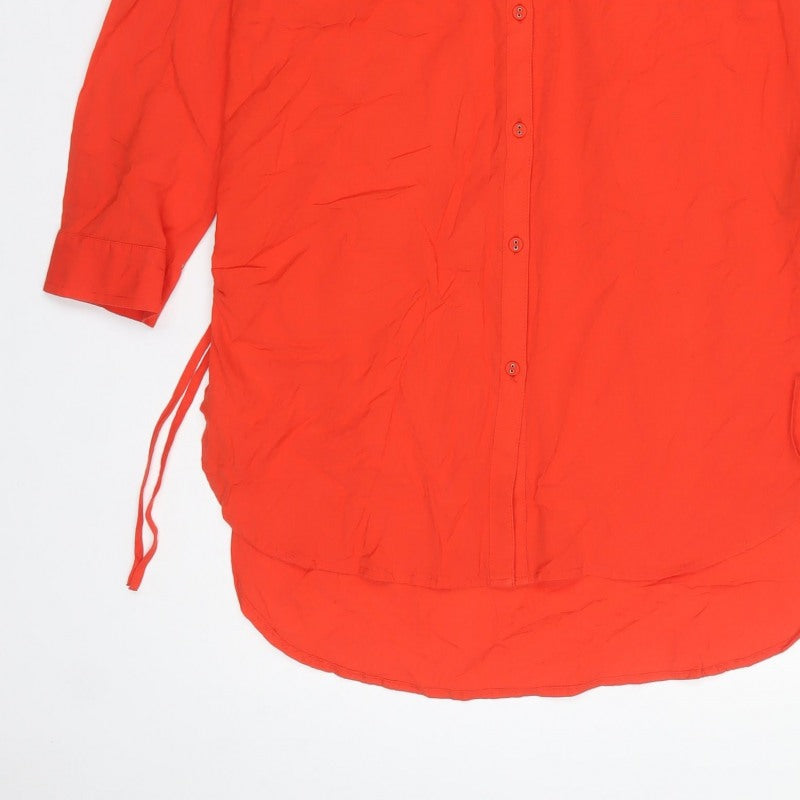 Marks & Spencer Women Orange UK 10 Cotton Tunic Button-Up Shirt