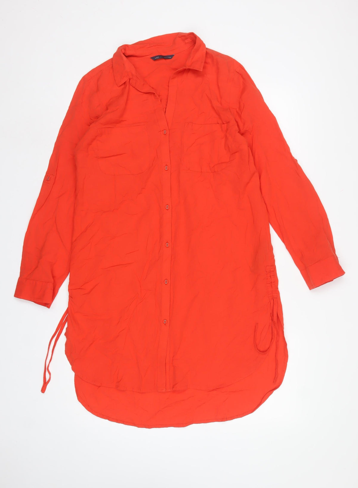 Marks & Spencer Women Orange UK 10 Cotton Tunic Button-Up Shirt