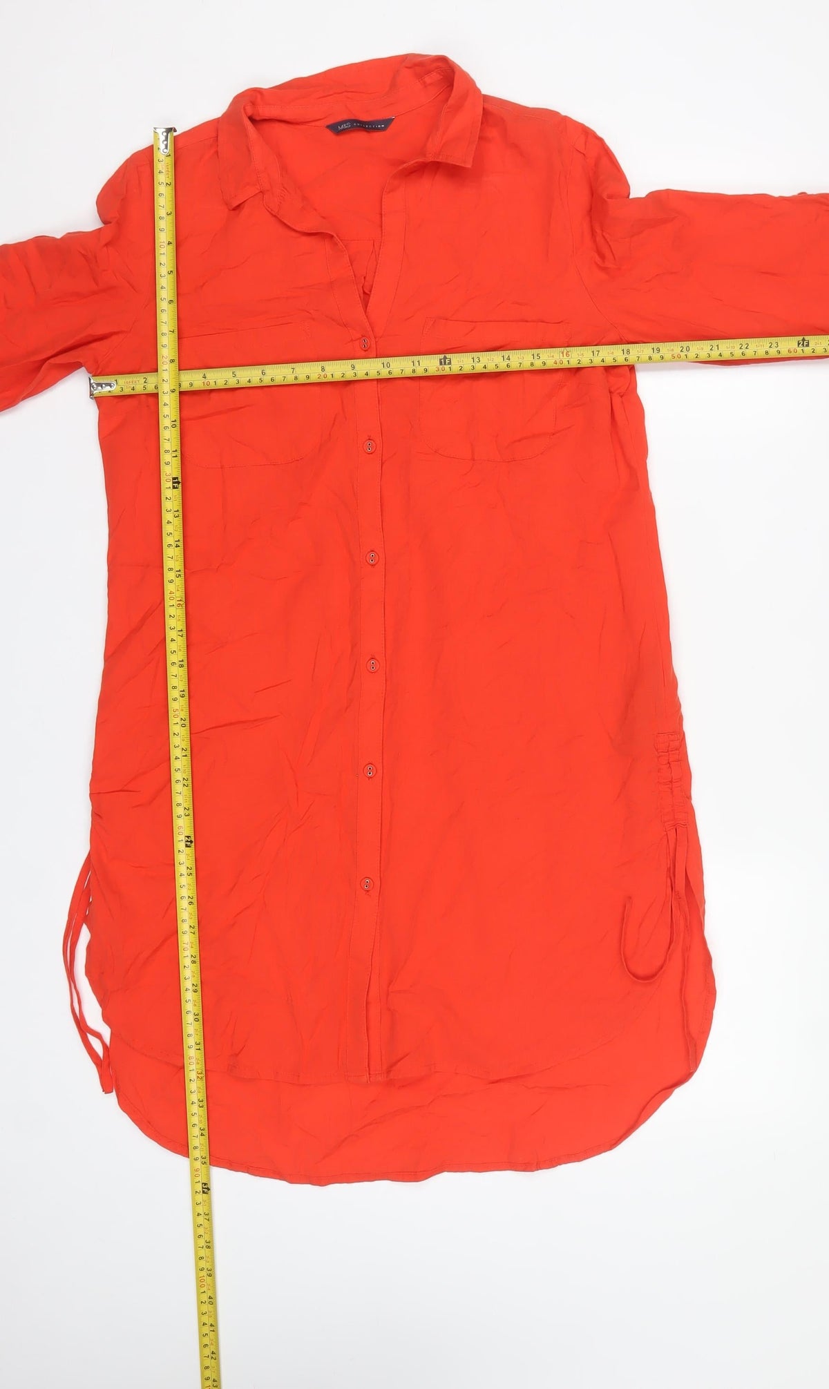 Marks & Spencer Women Orange UK 10 Cotton Tunic Button-Up Shirt