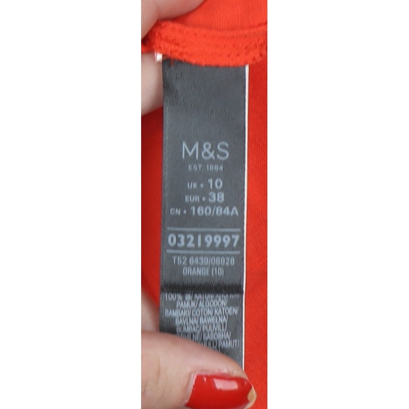 Marks & Spencer Women Orange UK 10 Cotton Tunic Button-Up Shirt