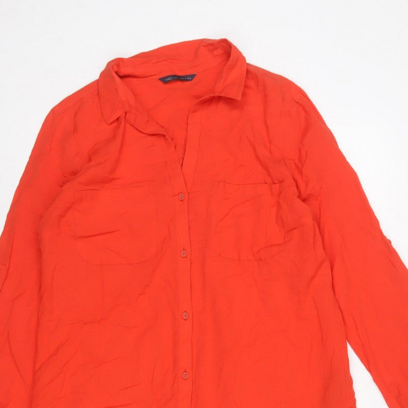 Marks & Spencer Women Orange UK 10 Cotton Tunic Button-Up Shirt