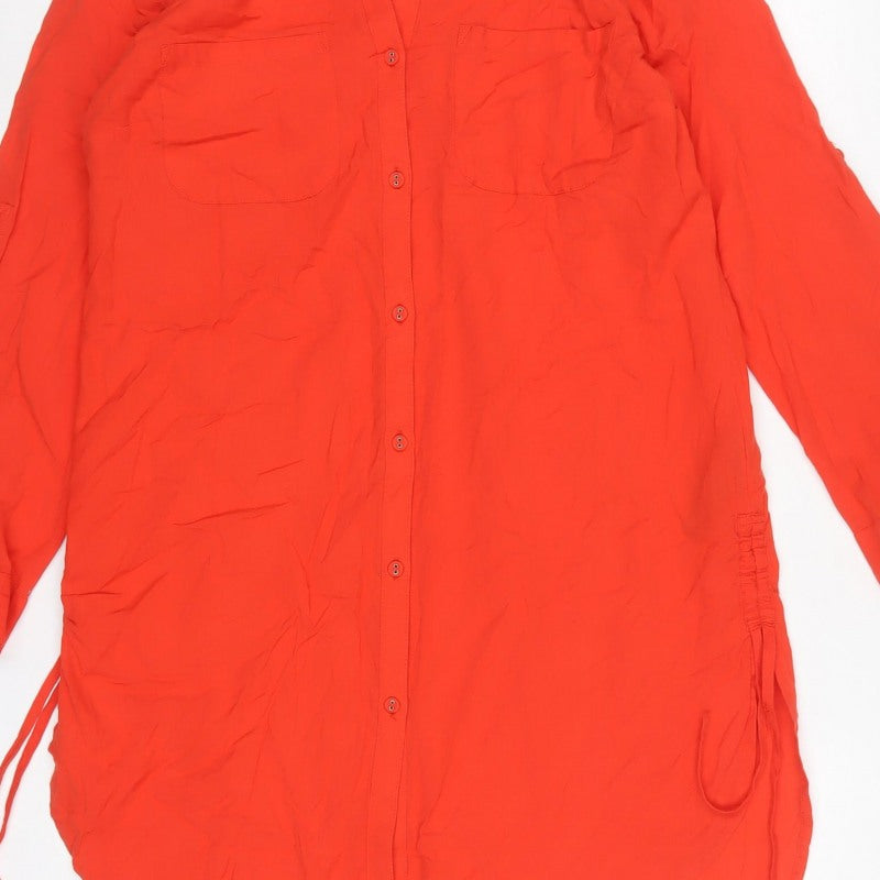 Marks & Spencer Women Orange UK 10 Cotton Tunic Button-Up Shirt