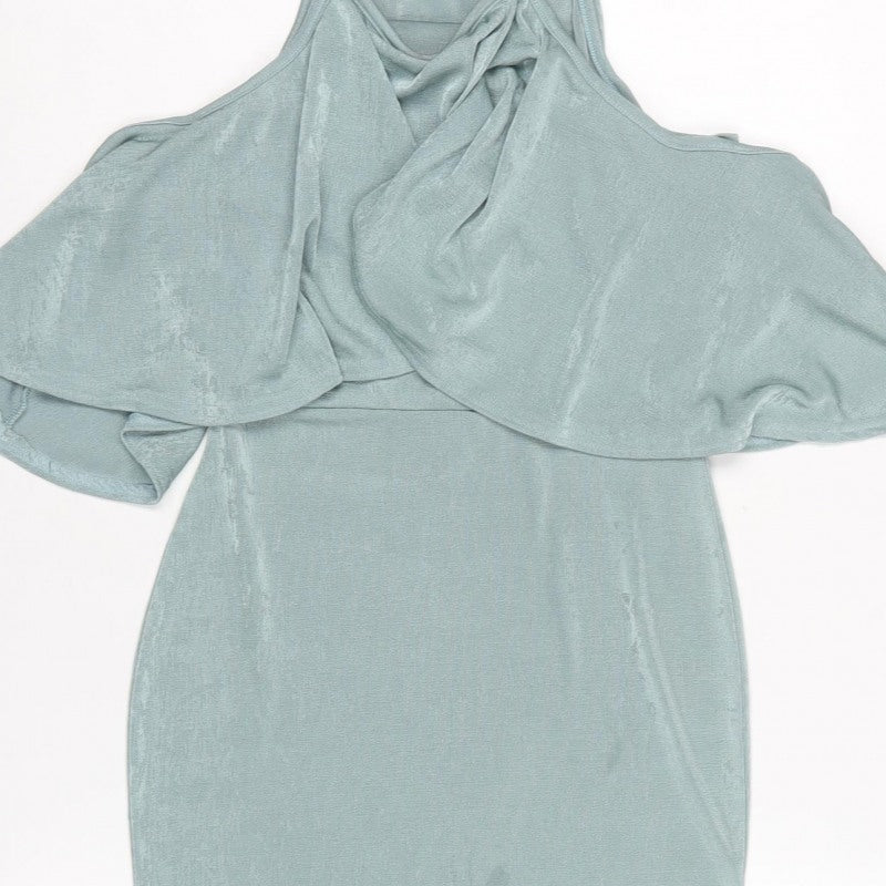 Missguided Women Green UK 8 Bodycon Cold Shoulder Knee Dress