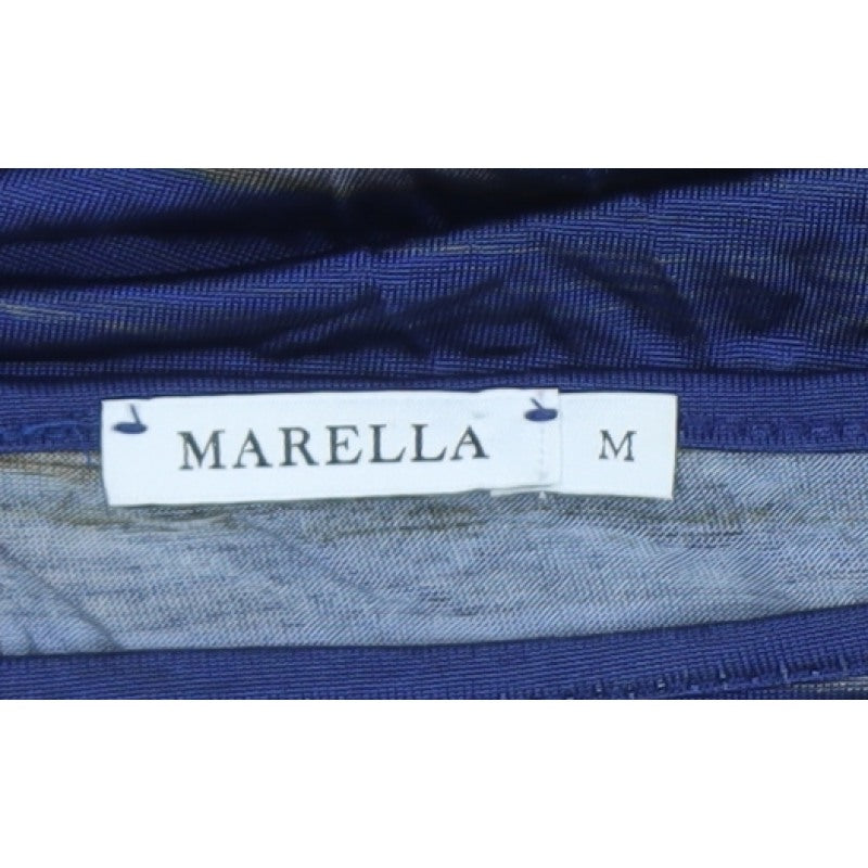Marella Women Blue Striped Shift Dress M 3/4 Sleeve Keyhole