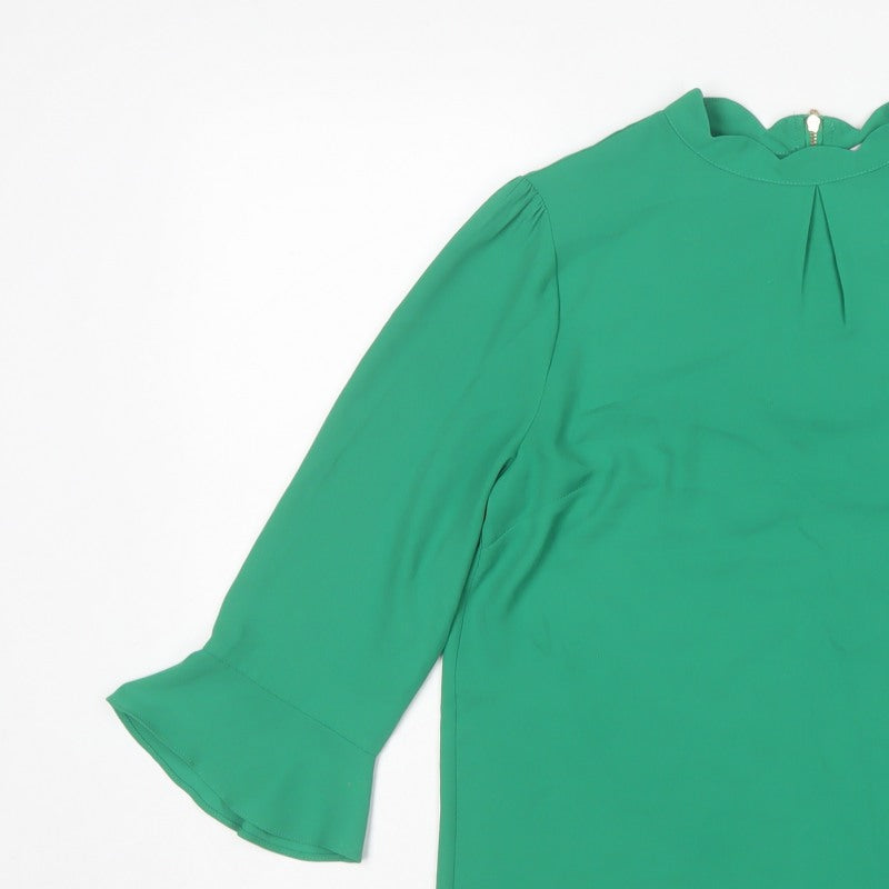 Oasis Women Green UK 10 High Neck Flared Sleeve Polyester Blouse