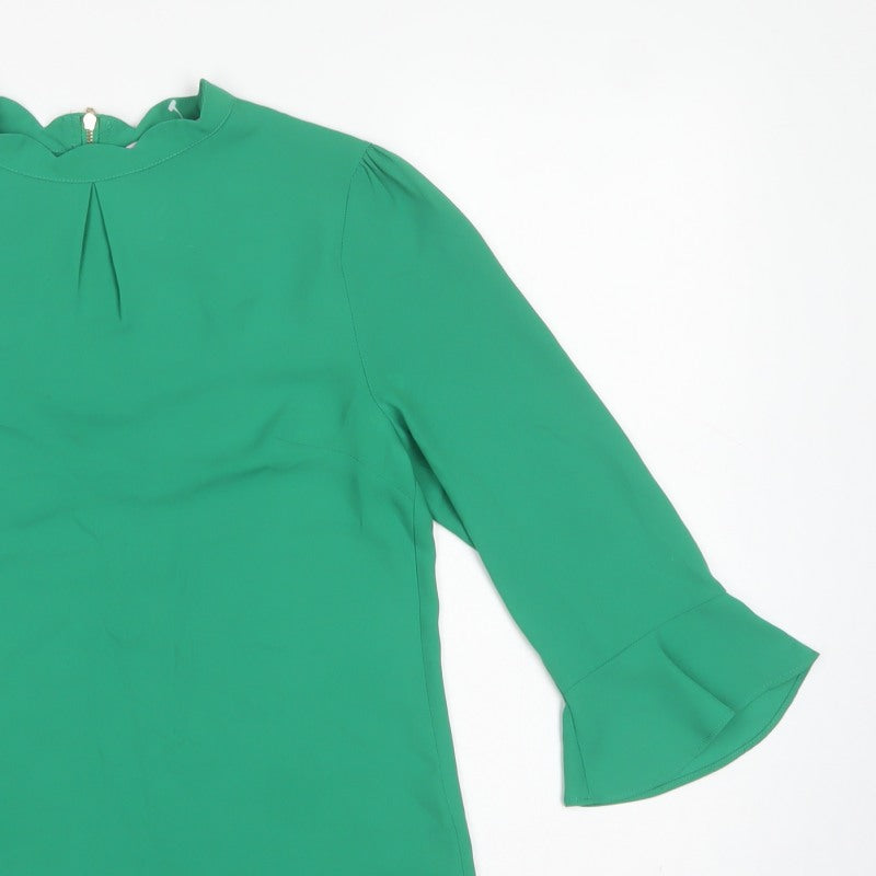 Oasis Women Green UK 10 High Neck Flared Sleeve Polyester Blouse