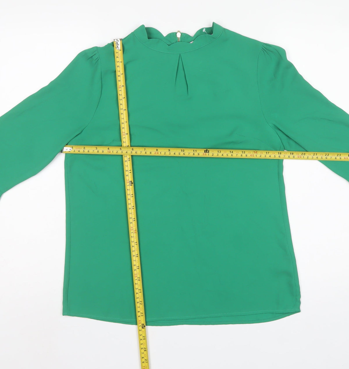 Oasis Women Green UK 10 High Neck Flared Sleeve Polyester Blouse