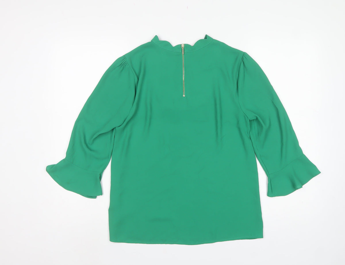 Oasis Women Green UK 10 High Neck Flared Sleeve Polyester Blouse