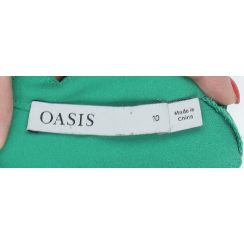 Oasis Women Green UK 10 High Neck Flared Sleeve Polyester Blouse