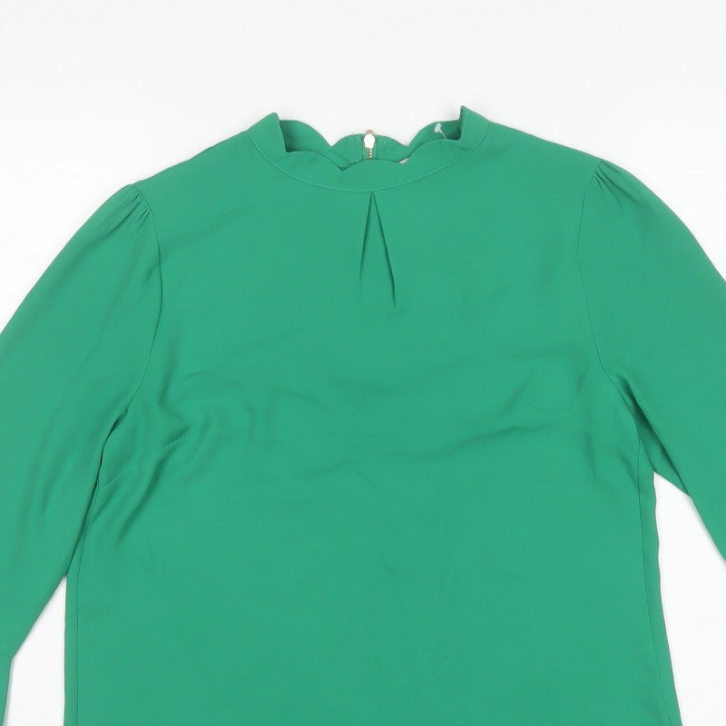 Oasis Women Green UK 10 High Neck Flared Sleeve Polyester Blouse