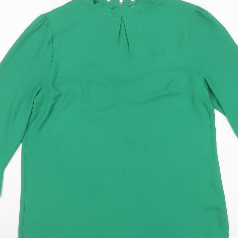 Oasis Women Green UK 10 High Neck Flared Sleeve Polyester Blouse