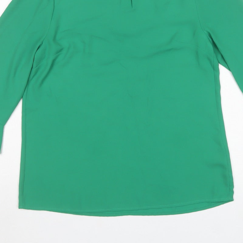 Oasis Women Green UK 10 High Neck Flared Sleeve Polyester Blouse
