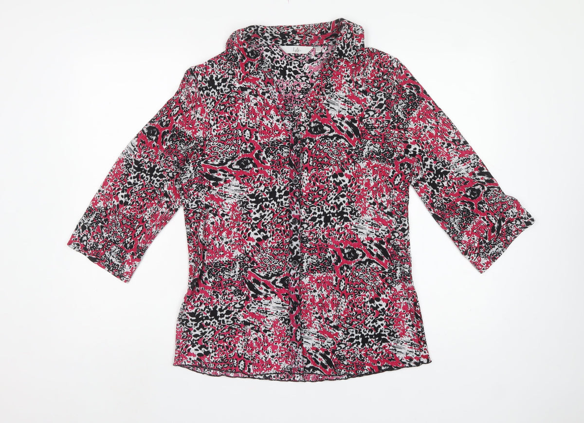 Evans Women’s Pink Animal Print Button-Up Collared Blouse Size 12