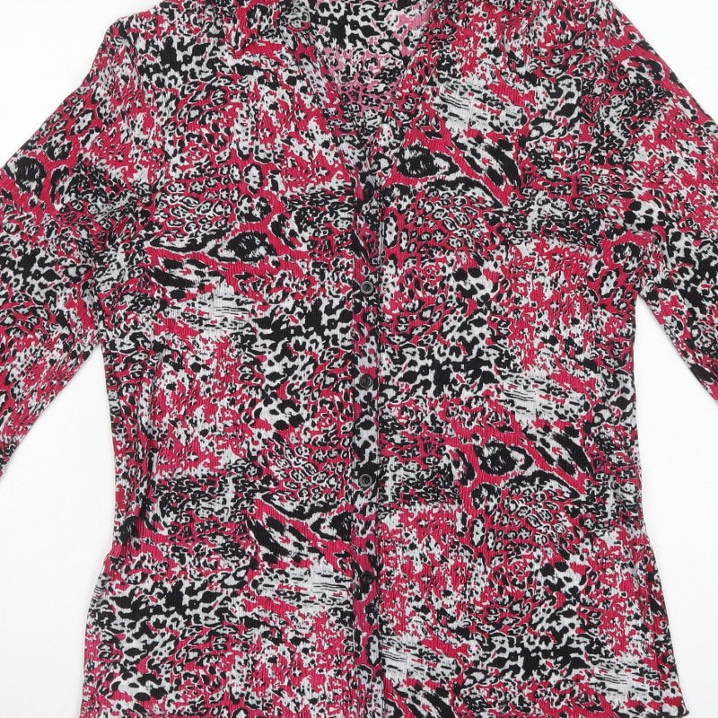 Evans Women’s Pink Animal Print Button-Up Collared Blouse Size 12