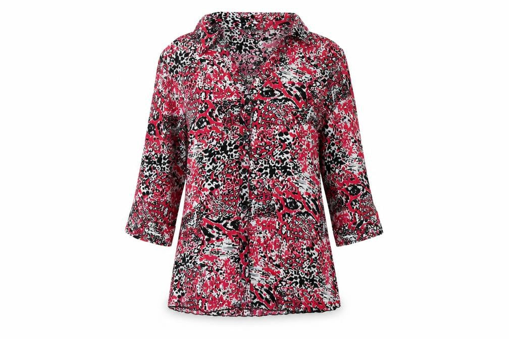 Evans Women’s Pink Animal Print Button-Up Collared Blouse Size 12