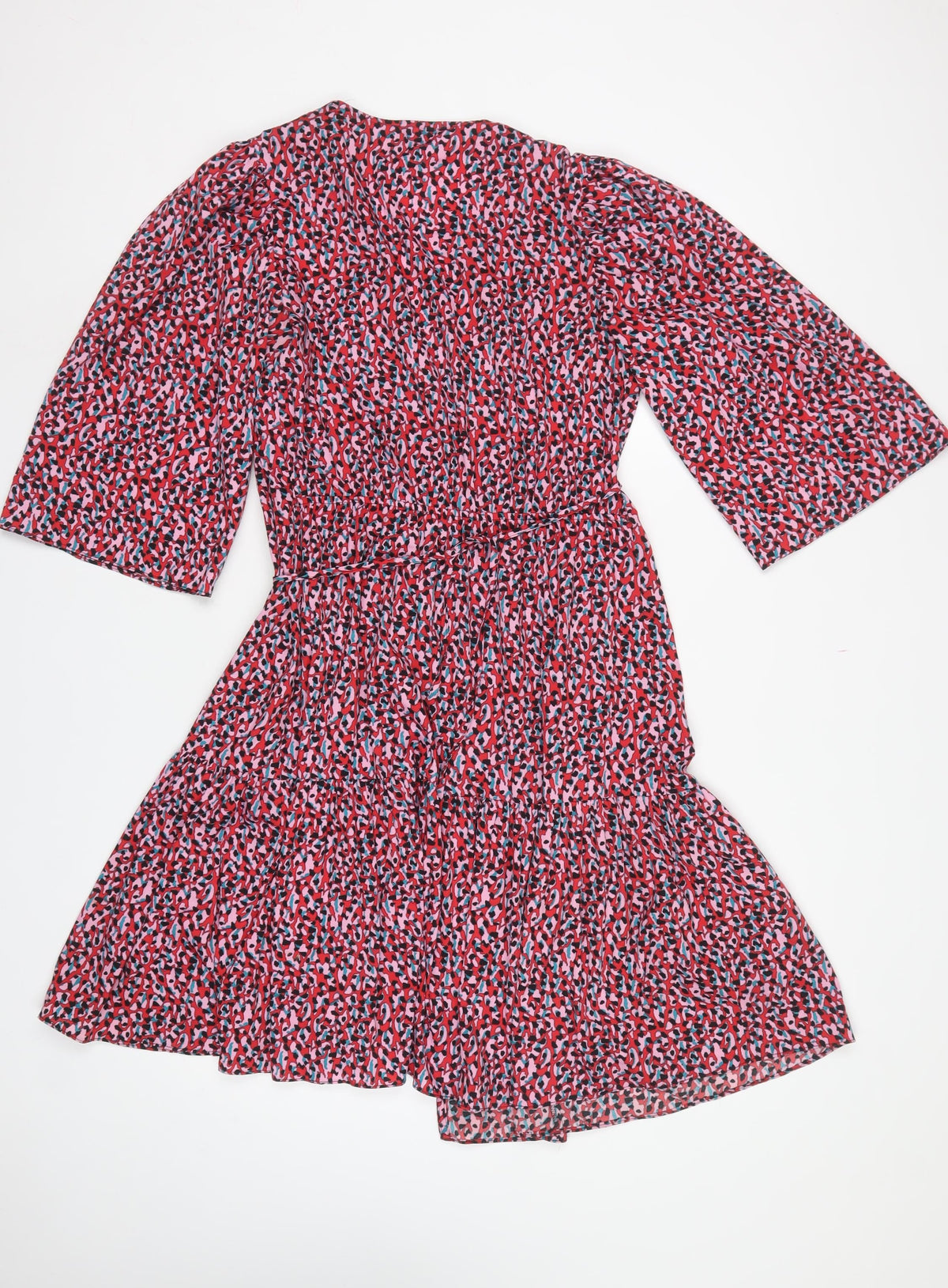 Topshop Women Pink Animal Print Midi Wrap Dress UK 8 Flared Sleeve
