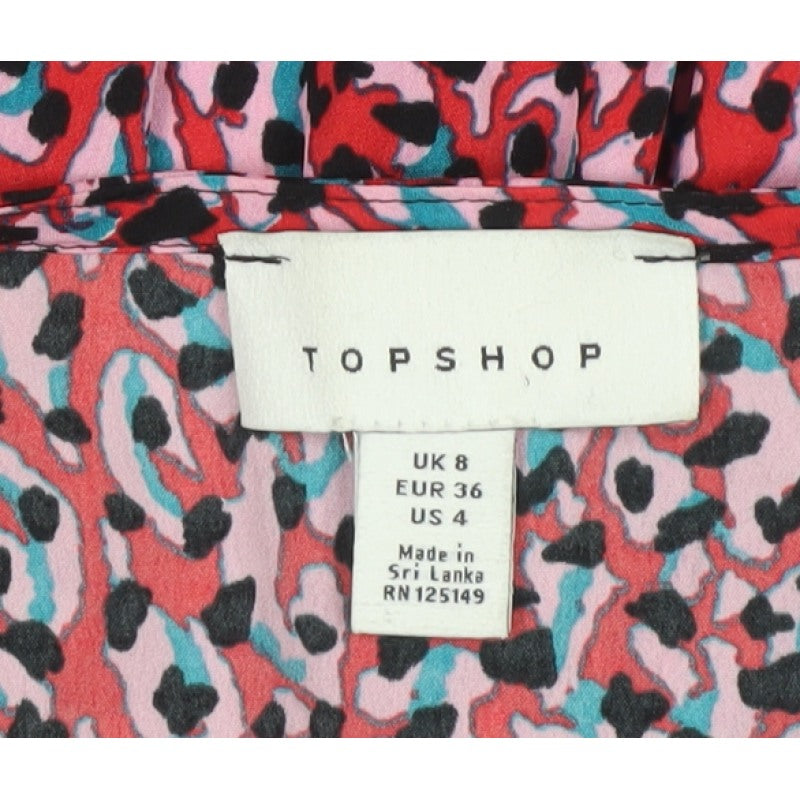 Topshop Women Pink Animal Print Midi Wrap Dress UK 8 Flared Sleeve