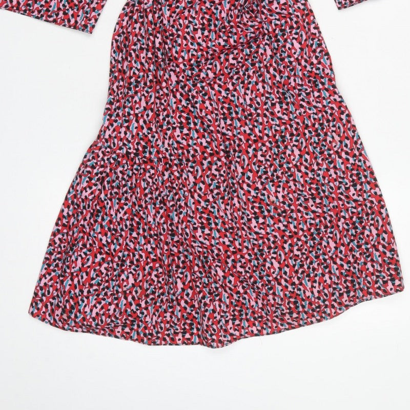Topshop Women Pink Animal Print Midi Wrap Dress UK 8 Flared Sleeve