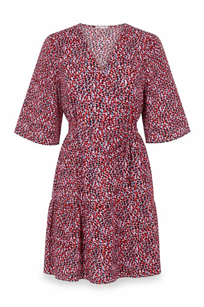 Topshop Women Pink Animal Print Midi Wrap Dress UK 8 Flared Sleeve