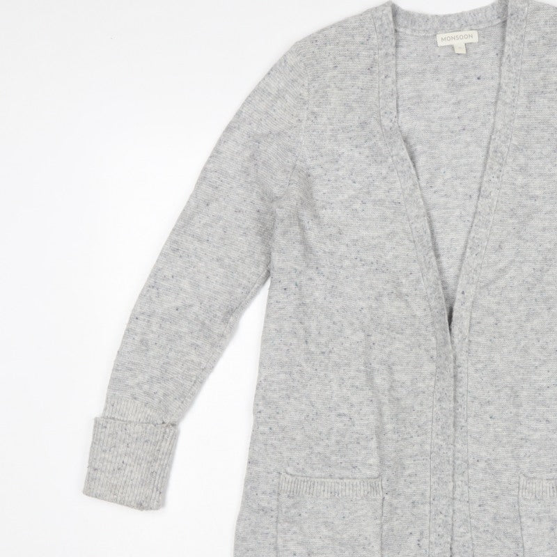 Monsoon Women Grey Size S Open Longline Knit Cardigan Pockets