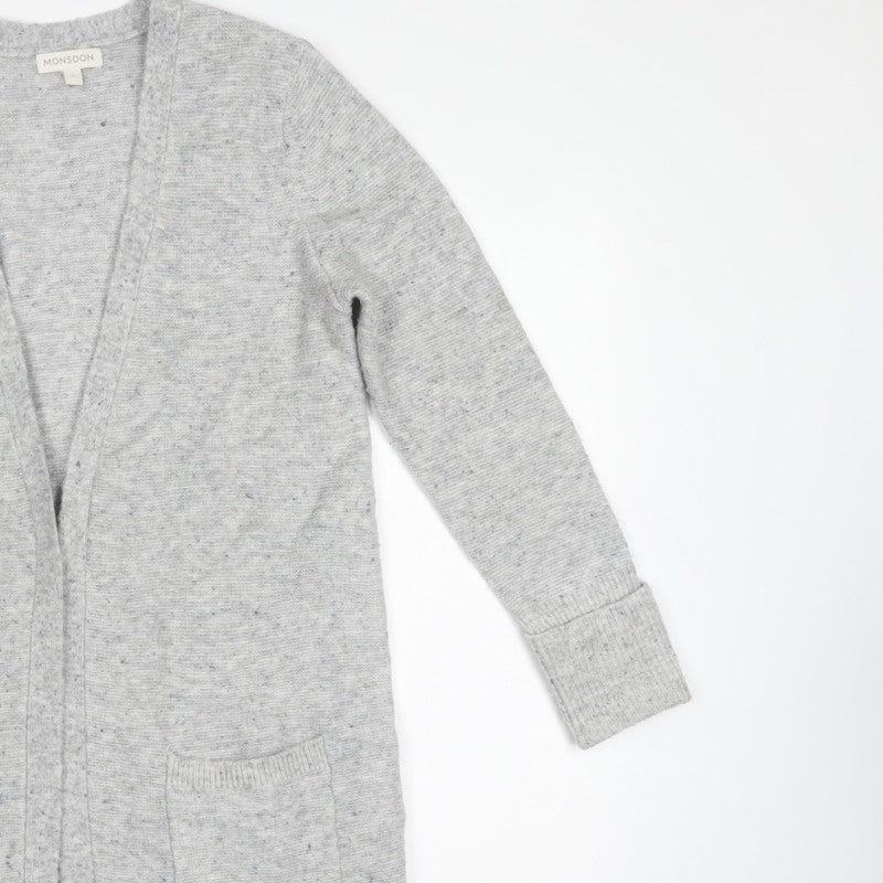 Monsoon Women Grey Size S Open Longline Knit Cardigan Pockets