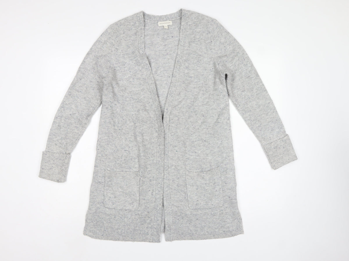 Monsoon Women Grey Size S Open Longline Knit Cardigan Pockets