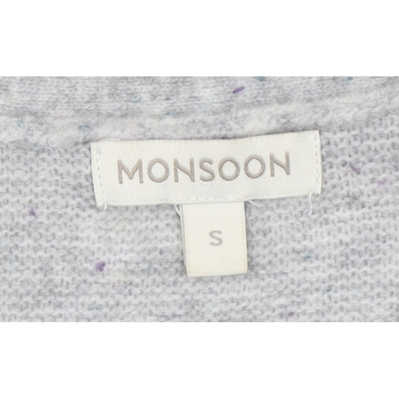 Monsoon Women Grey Size S Open Longline Knit Cardigan Pockets
