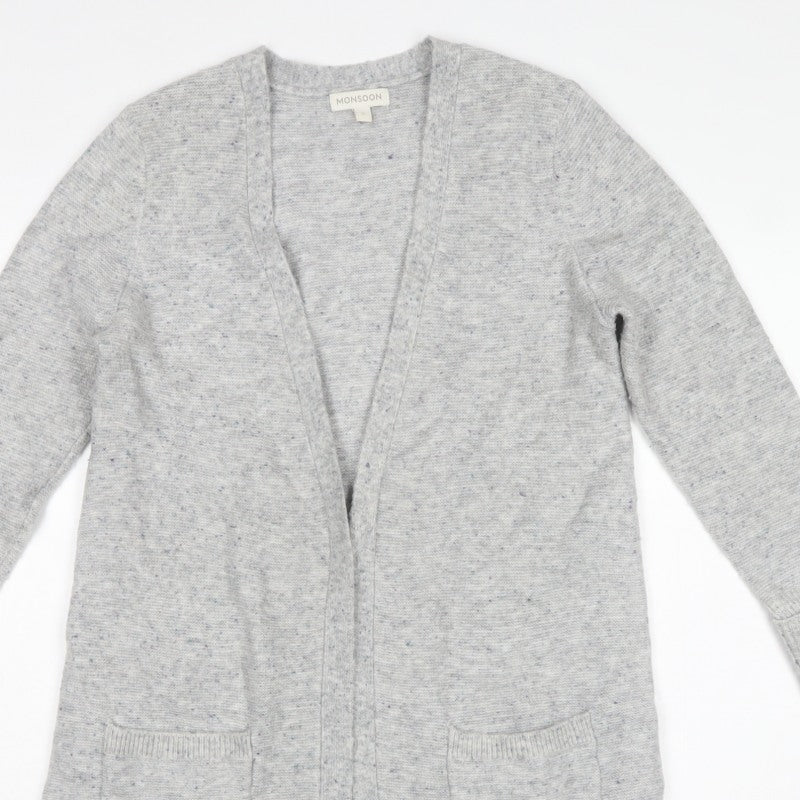 Monsoon Women Grey Size S Open Longline Knit Cardigan Pockets
