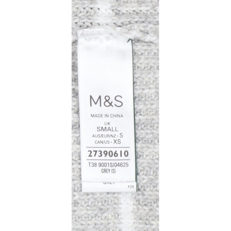 Marks and Spencer Women Grey White Striped Knit Crew Neck Jumper S