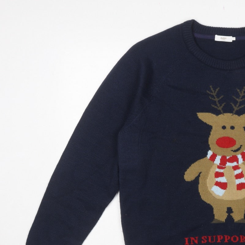 Cotton Traders Men’s Blue L Christmas Reindeer Help for Heroes Jumper