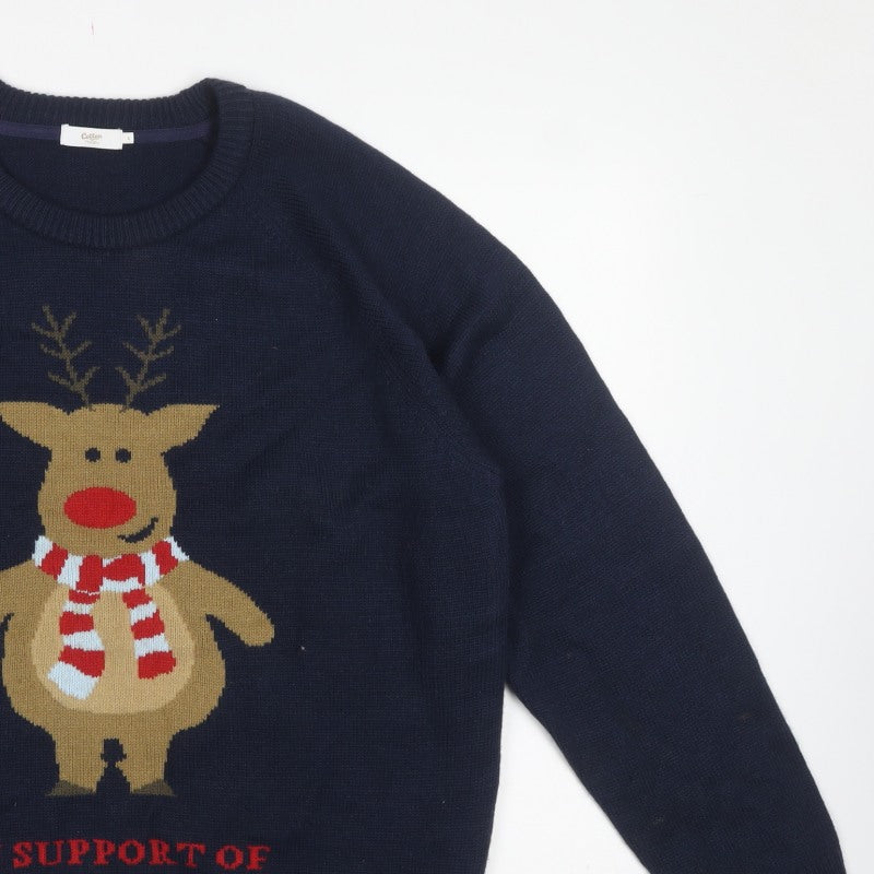 Cotton Traders Men’s Blue L Christmas Reindeer Help for Heroes Jumper