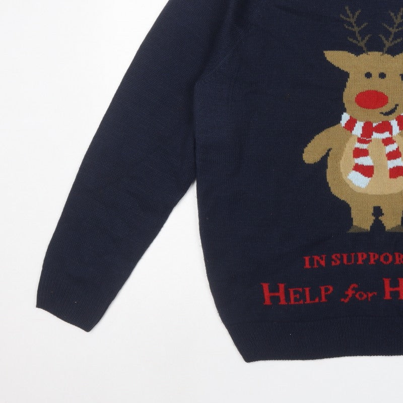 Cotton Traders Men’s Blue L Christmas Reindeer Help for Heroes Jumper