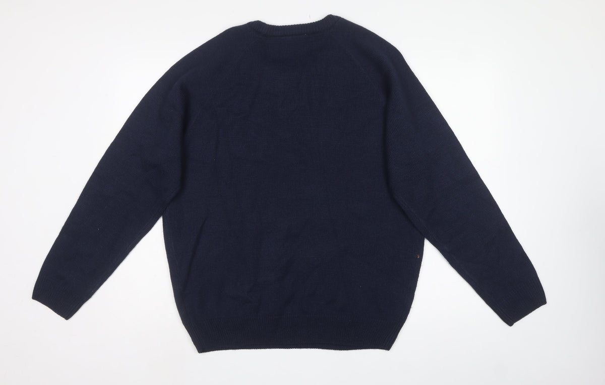 Cotton Traders Men’s Blue L Christmas Reindeer Help for Heroes Jumper