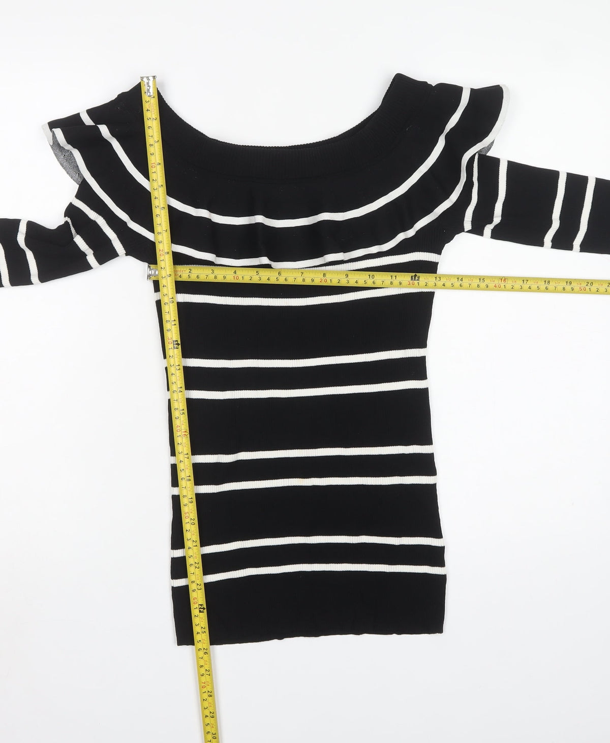 Next Women’s Black White Striped Ruffle Bardot Jumper UK 16